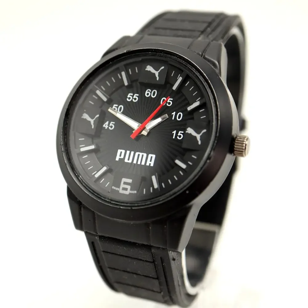 Puma Men's Black Sport Analog 44mm Watch Silicone Strap with New Battery